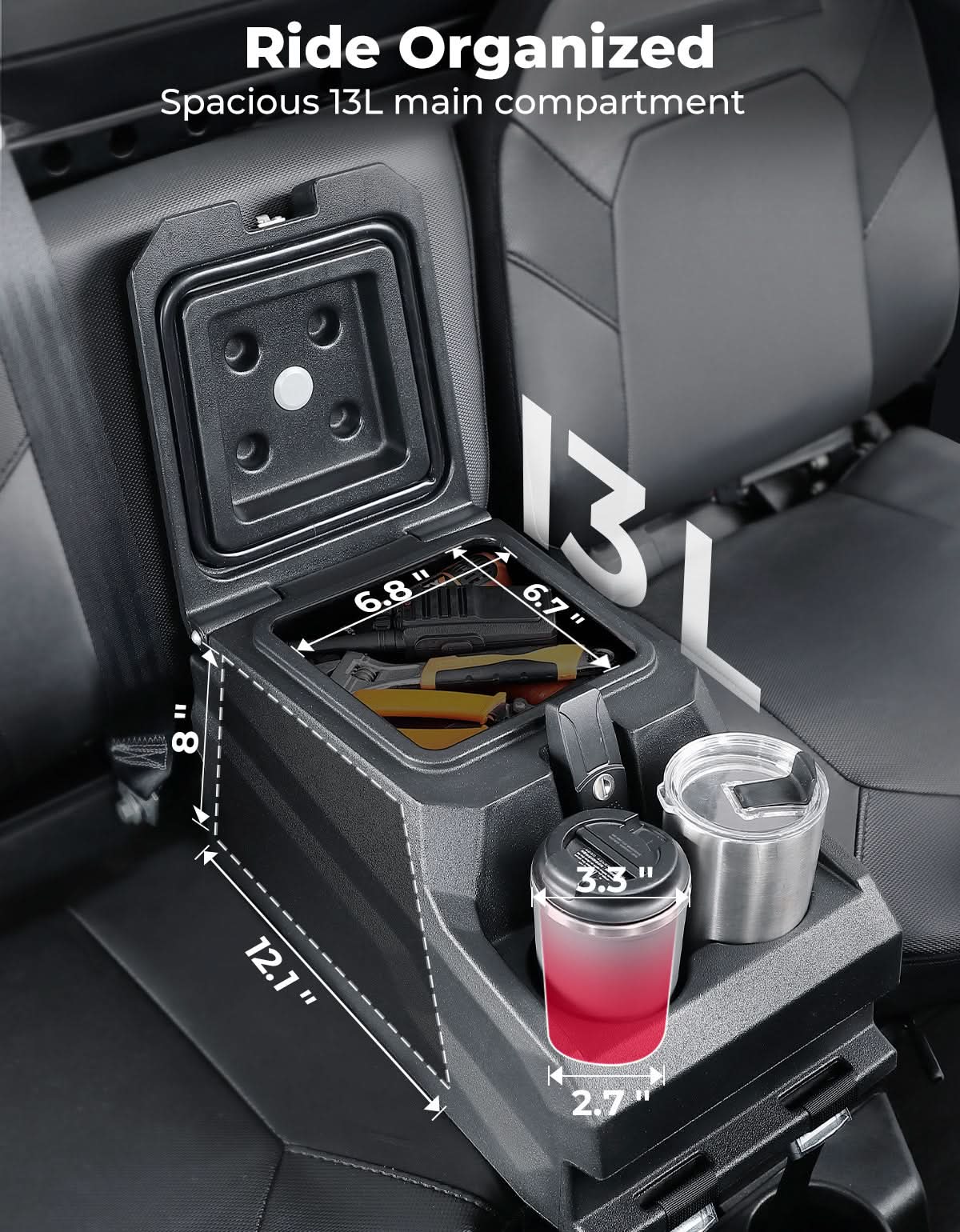 UTV Bench Seat Center Console Box for Polaris Ranger XP 1000/Crew 2017-2026/Uforce/Pionner