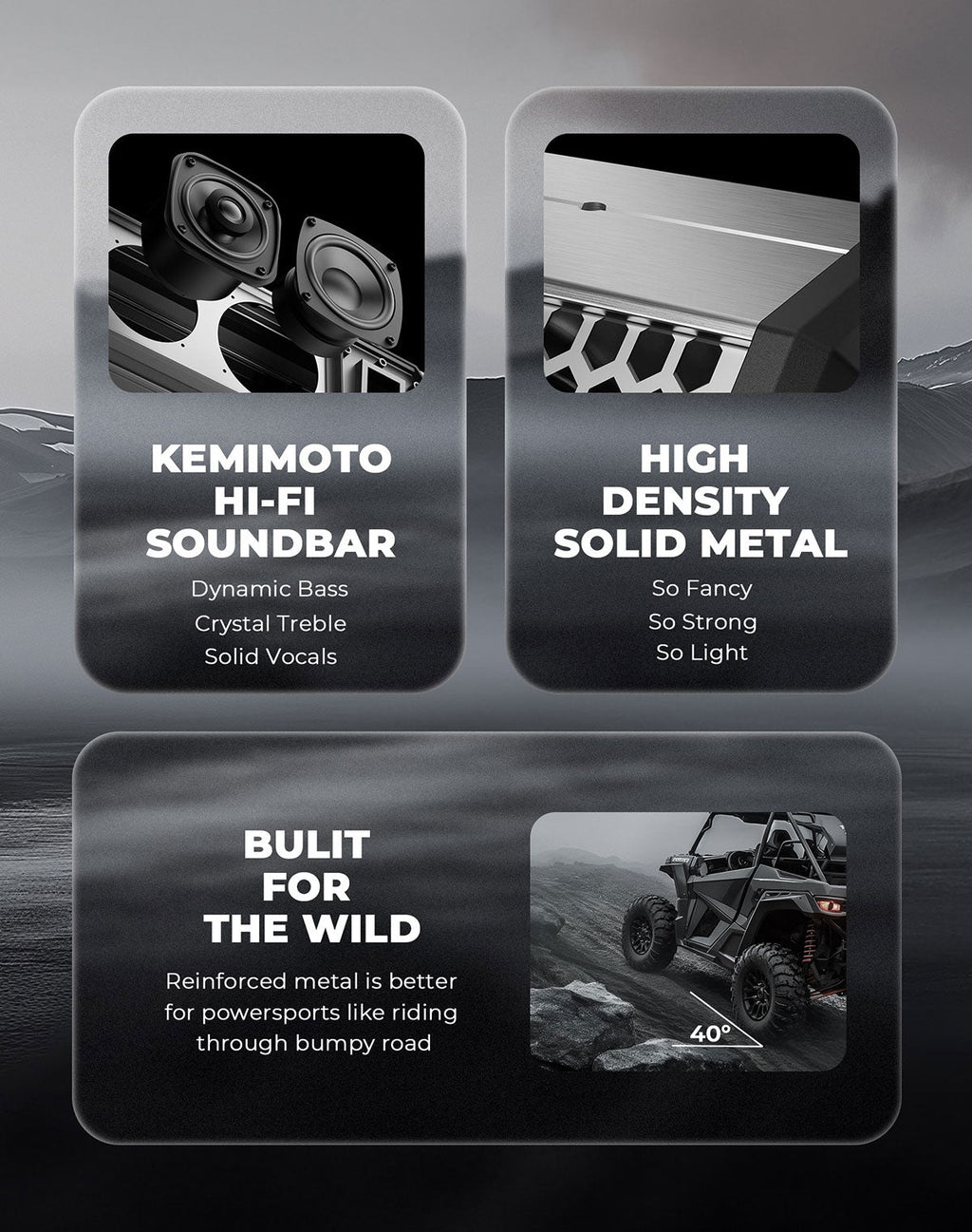KEMIMOTO Midnight S80 Gen1.5 32" Aluminum 6-Speaker RGB Soundbar Silver – fits Can-Am Maverick X3 MAX (view 7)