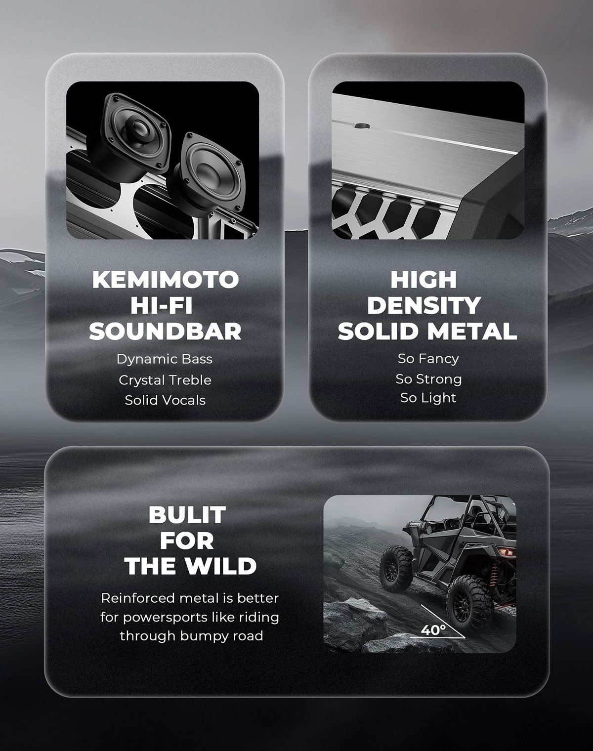 KEMIMOTO Midnight S80 Gen1.5 32" Aluminum 6-Speaker RGB Soundbar Silver – fits Can-Am Maverick X3 MAX (view 7)