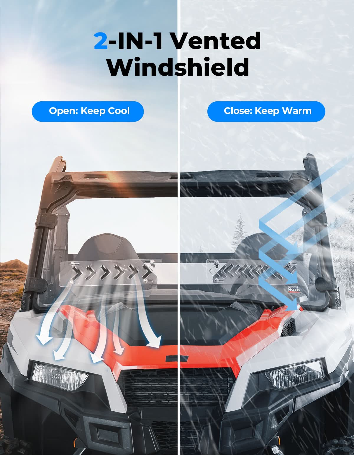 UTV 2-IN-1 Front Vented Windshield Compatible with Polaris General 1000, XP 1000, 4 1000 – fits Polaris General XP 4 1000