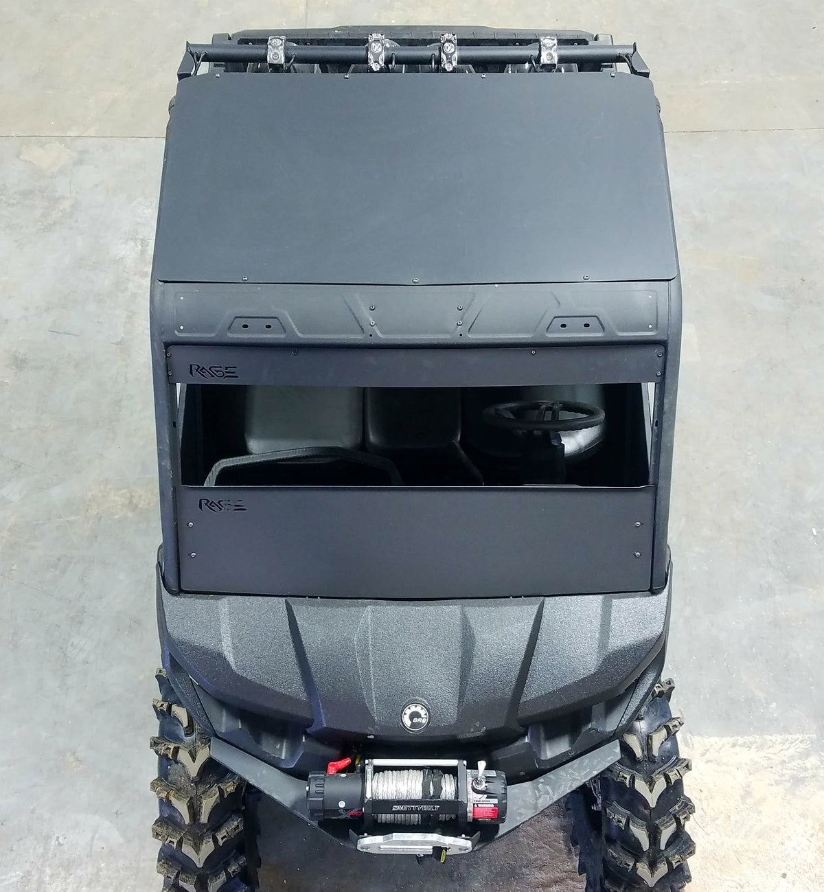 Rage Fab steel roof brow on a Can-Am Defender