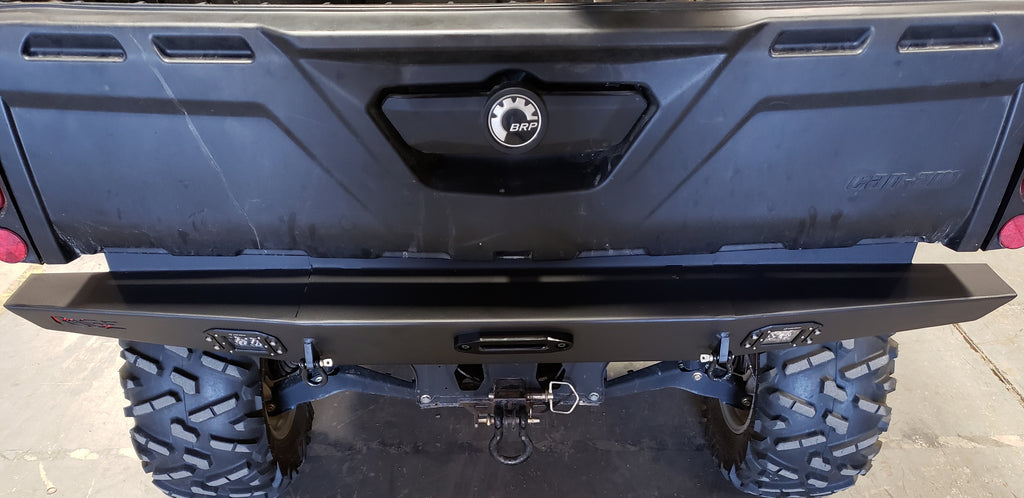 Rage Fab rear bumper with winch mount installed on a Can-Am Defender