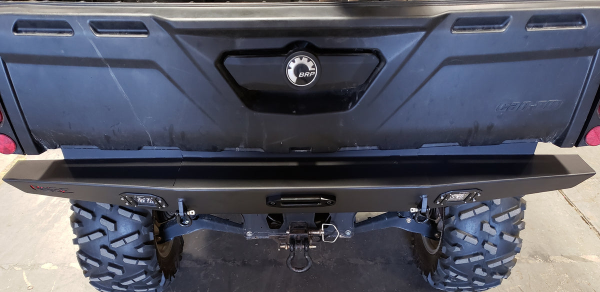 Rage Fab rear bumper with winch mount installed on a Can-Am Defender