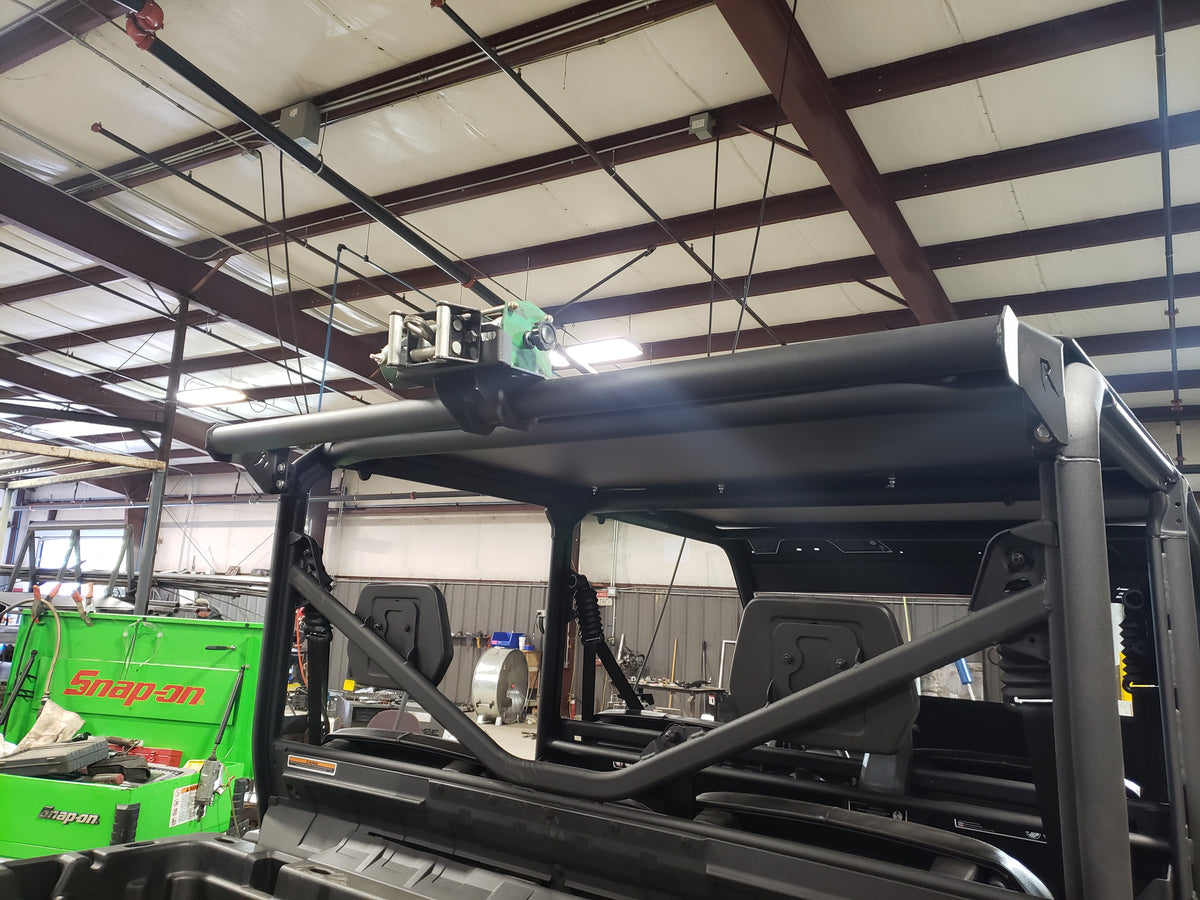 Rage Fab game loader winch bar mounted on a Can-Am Defender