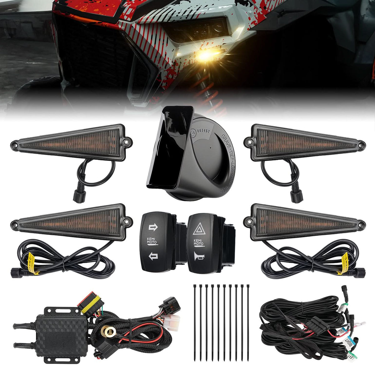 UTV Turn Signal Kit with 110D Horn for Polaris|Can-Am|Teryx-HX – fits Kawasaki Teryx