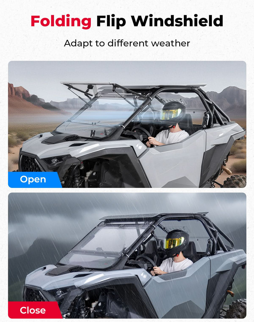 3-IN-1 Flip Windshield for 2025-2026 Polaris RZR PRO