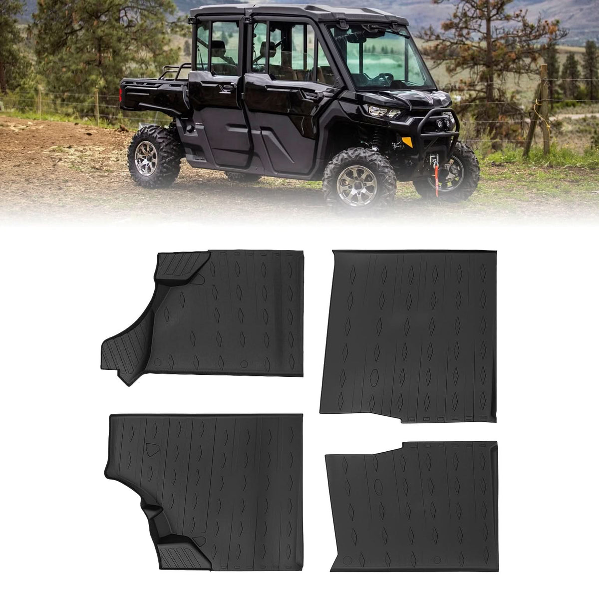 4PCS Floor Mats for Can-Am Defender MAX 2020–2025 All-Weather Rubber – fits Can-Am Defender MAX HD10