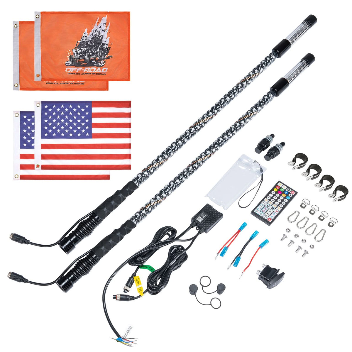 3FT LED Whip Lights 2PCS with Strobe & SOS Modes, Bluetooth App Control for Polaris RZR & Can-Am X3 – fits Polaris RZR...