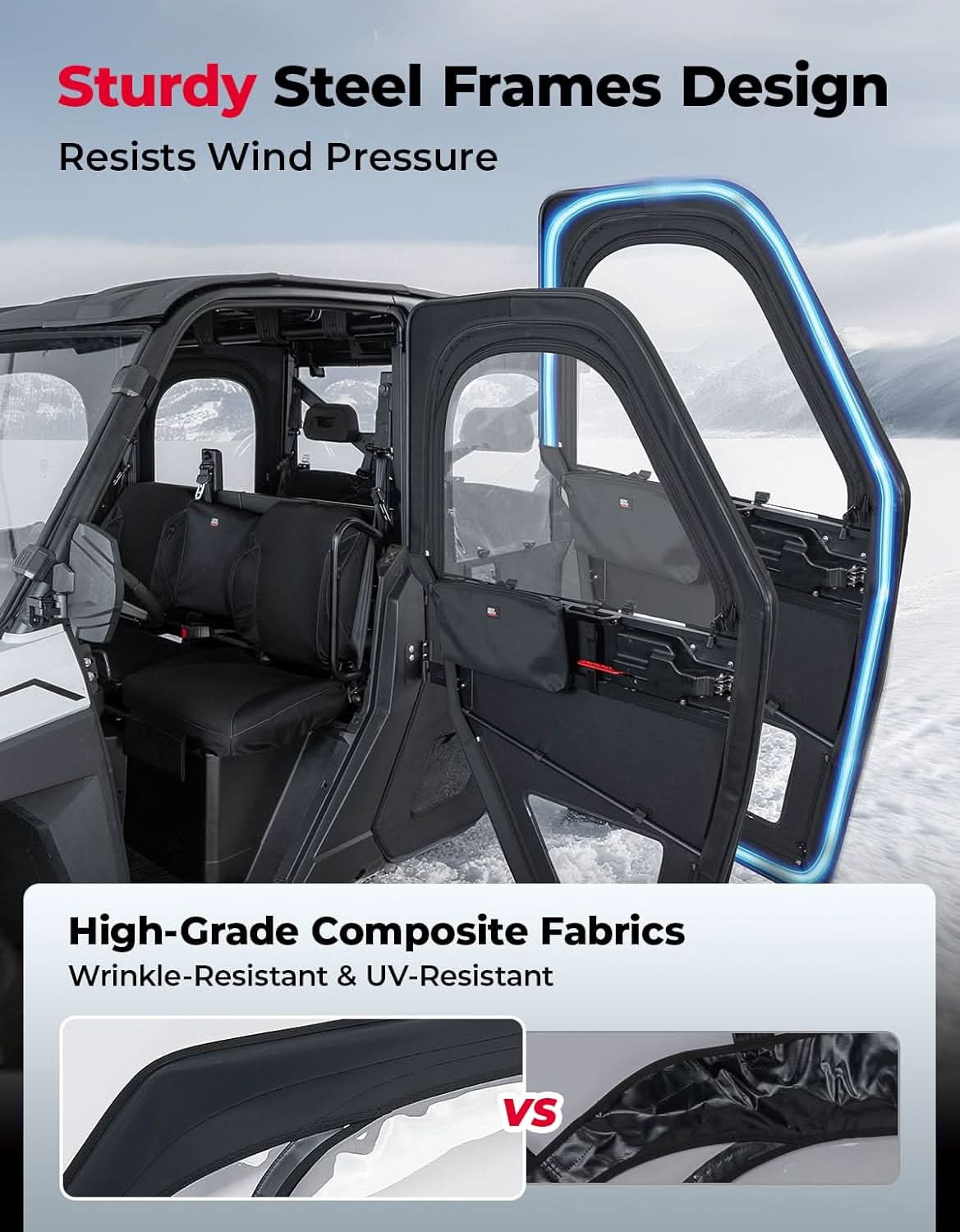 UTV Doors With Steel Frame for Polaris Ranger CREW XP 1000 2019-2026, Complete 4-Door Set – fits Polaris Ranger Crew XP...