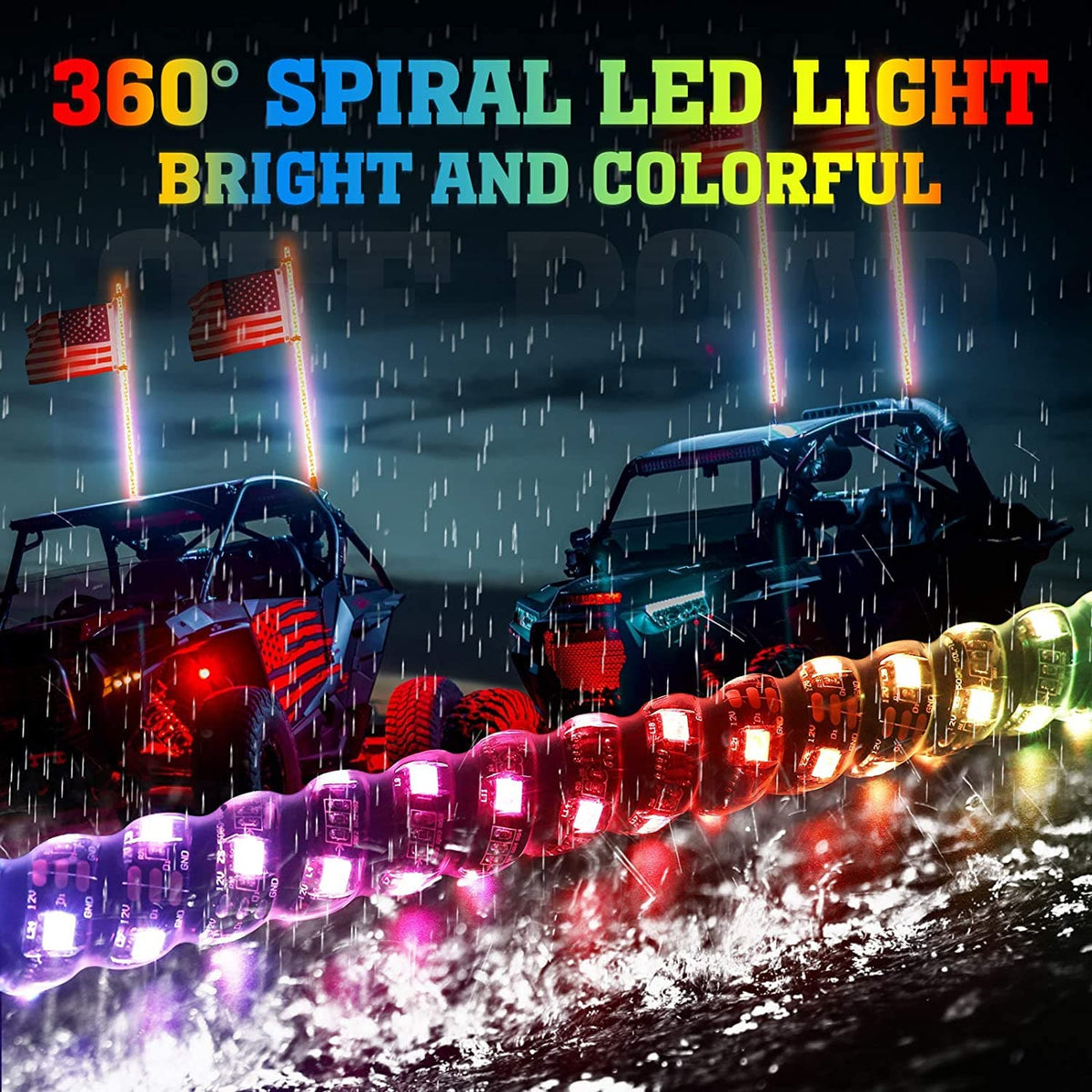 3FT 2PCS Spiral Whip Light Bluetooth Control for Polaris RZR