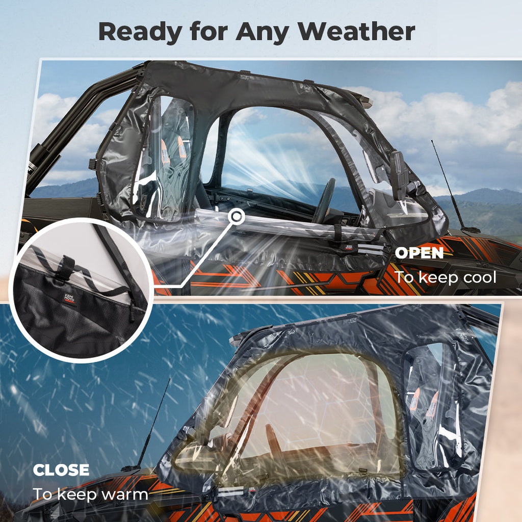 UTV Soft Upper Door Cab Enclosure Set for Polaris RZR XP 1000 / Turbo 2014-2023 – fits Polaris RZR Trail S 900