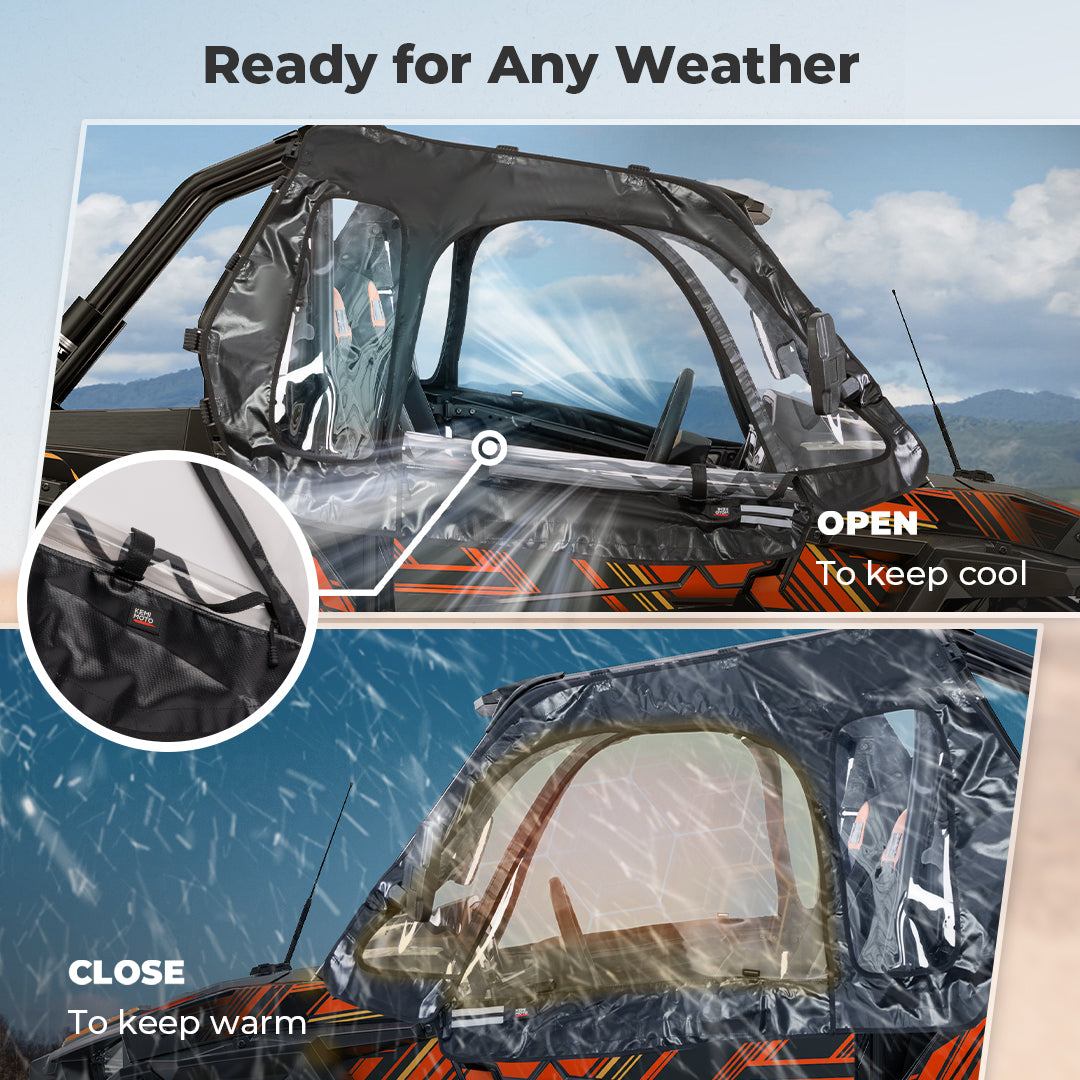 UTV Soft Upper Door Cab Enclosure Set for Polaris RZR XP 1000 / Turbo 2014-2023 – fits Polaris RZR Trail S 900