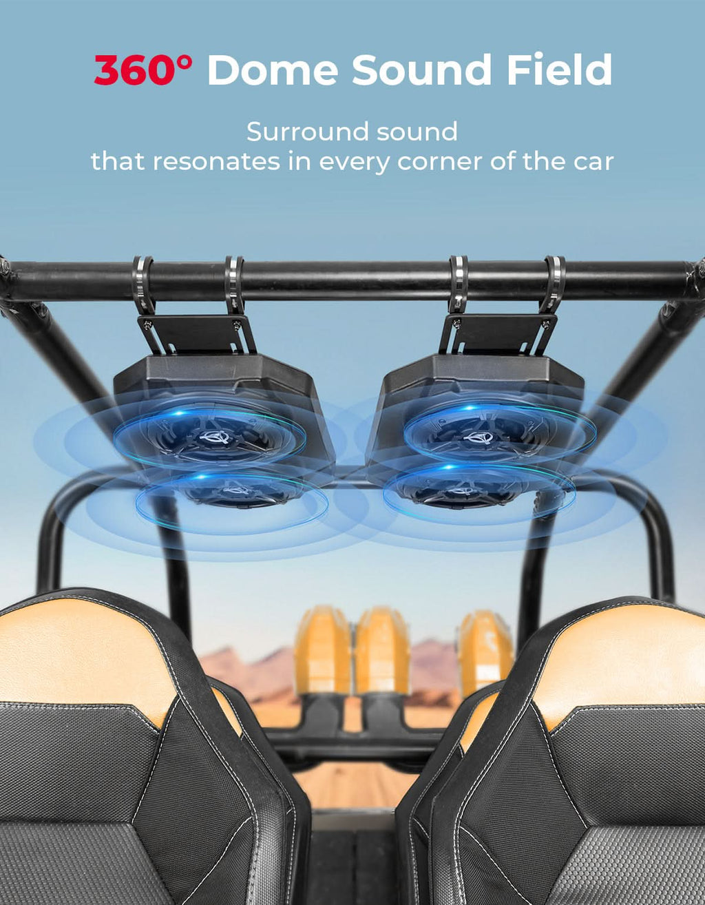 6.5'' UTV Bluetooth Sound System Speakers for Can Am Maverick X3/ RZR w/ 1.625''-1.9'' Roll Bar – fits Can-Am Maverick X3...