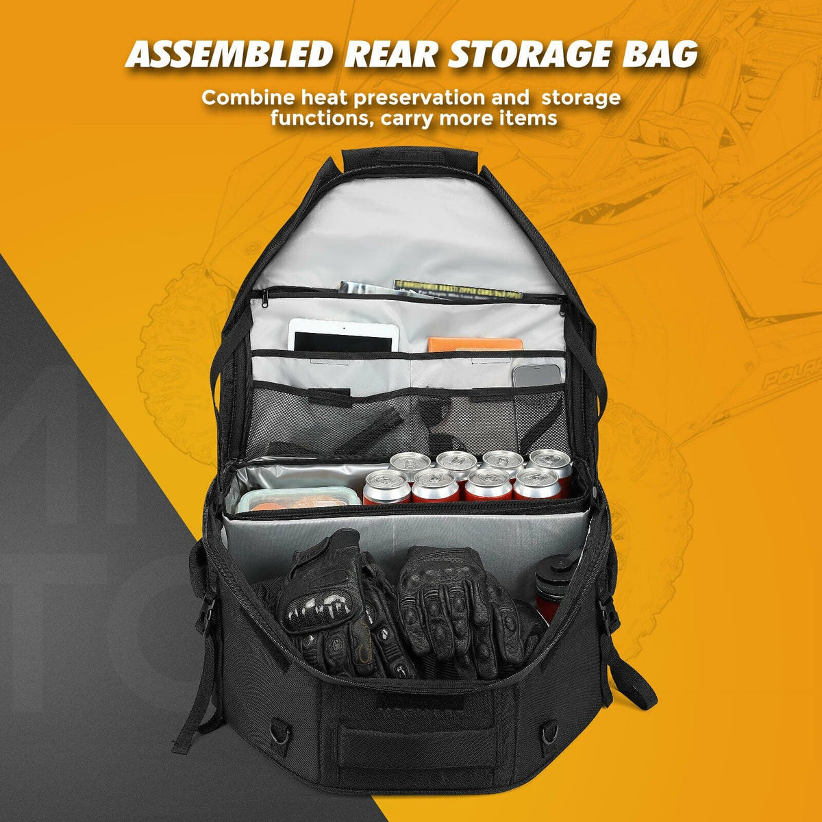 UTV Rear Storage Bag with Fixed Strap for Polaris RZR XP 1000/Turbo
