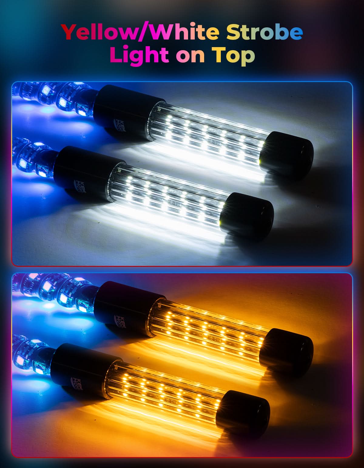 3FT LED Whip Lights 2PCS with Strobe & SOS Modes, Bluetooth App Control for Polaris RZR & Can-Am X3 – fits Polaris RZR...