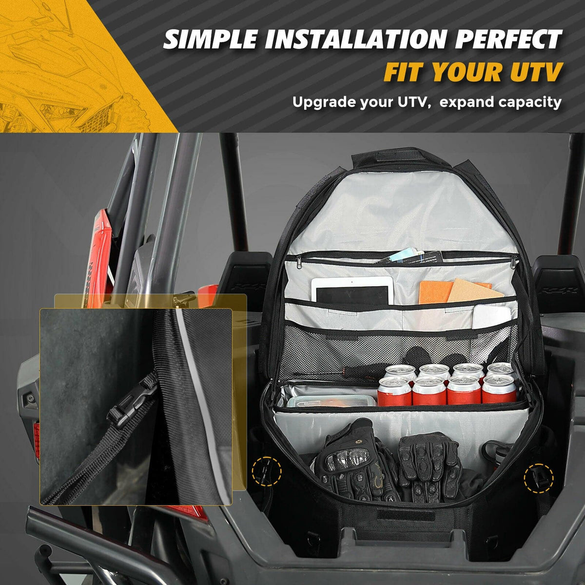 UTV Rear Storage Bag with Fixed Strap for Polaris RZR XP 1000/Turbo