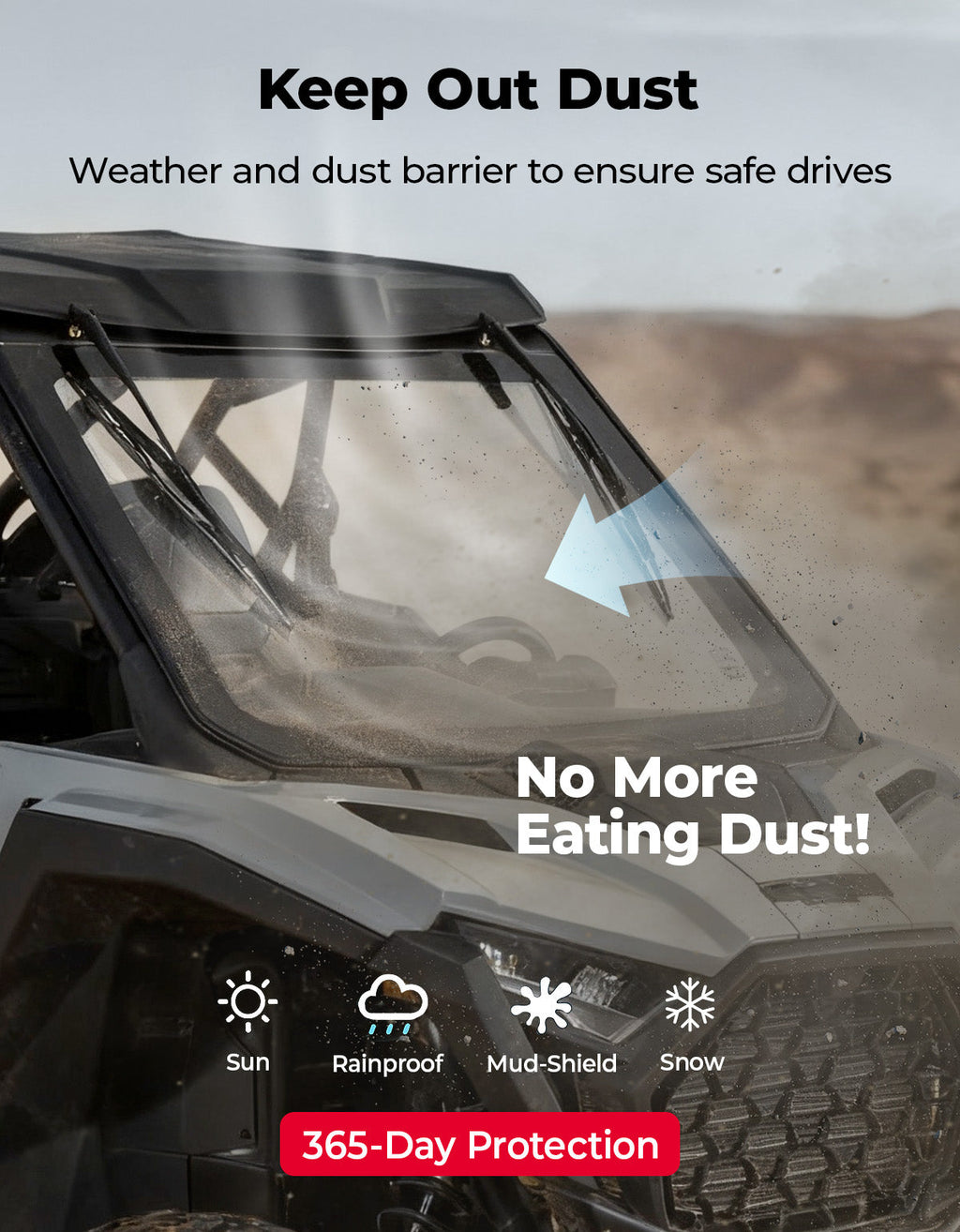 PRO XP Glass Windshield with 2 Manual Wipers for Polaris RZR PRO XP/XP4/PRO S/S4 (2025-2026) – fits Polaris RZR Pro S...