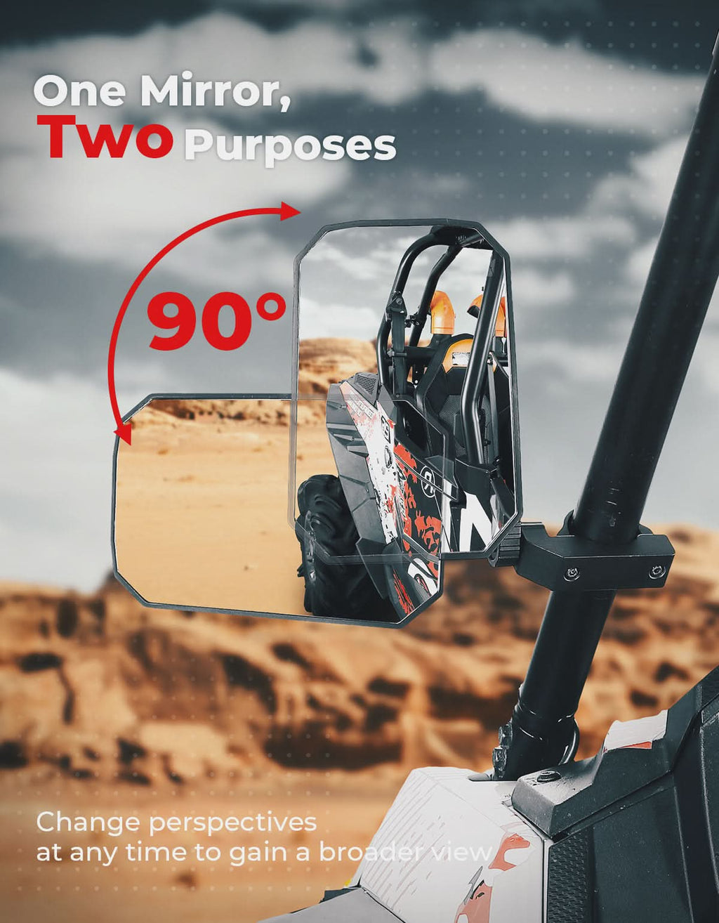 UTV Aluminum Side Mirrors for Polaris RZR/Can Am X3/Pioneer/Talon/Teryx/CFMOTO – fits Polaris RZR (view 3)
