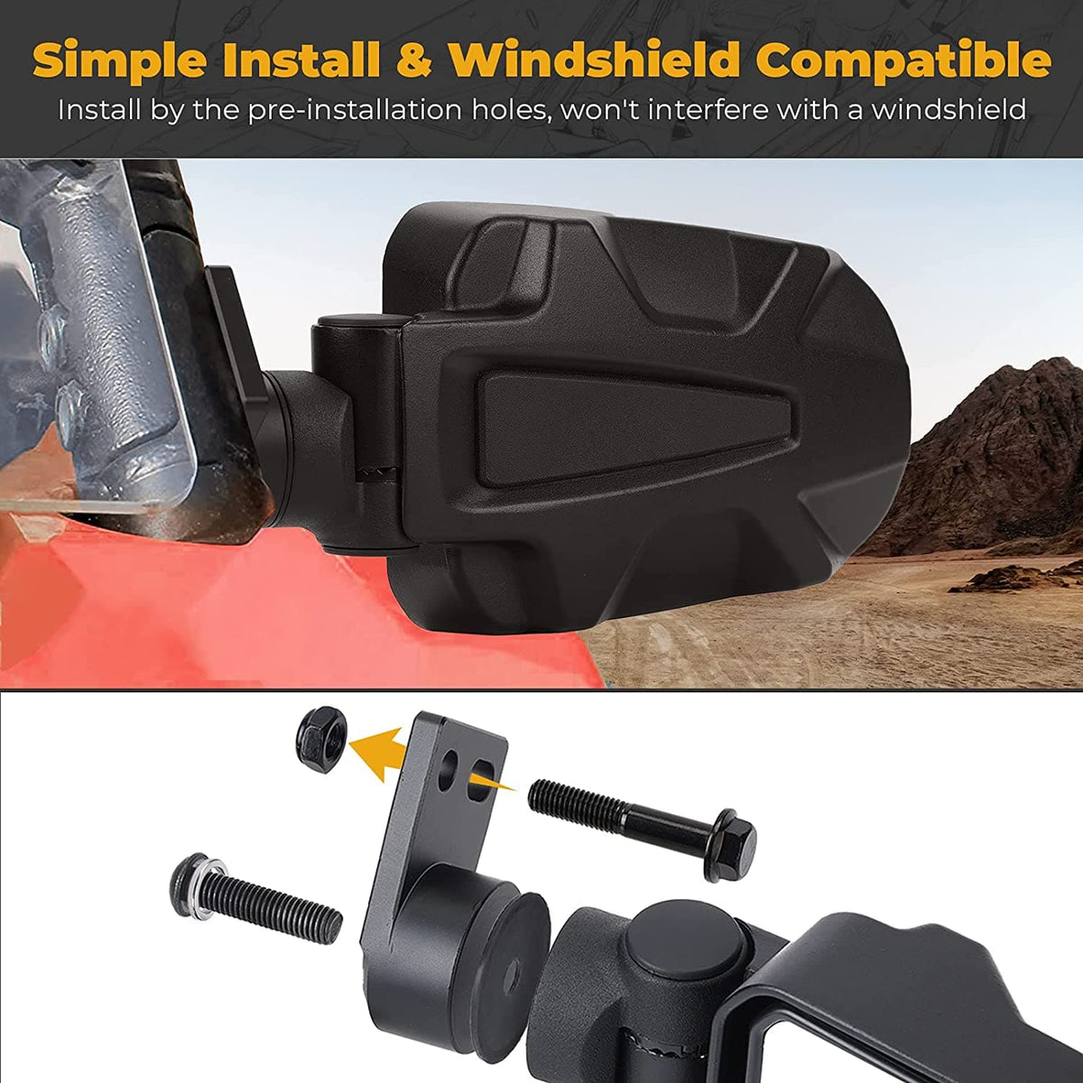 Folding Side Mirrors for Polaris RZR XP 900 1000 Turbo 2014-2023 – fits Polaris RZR S 900