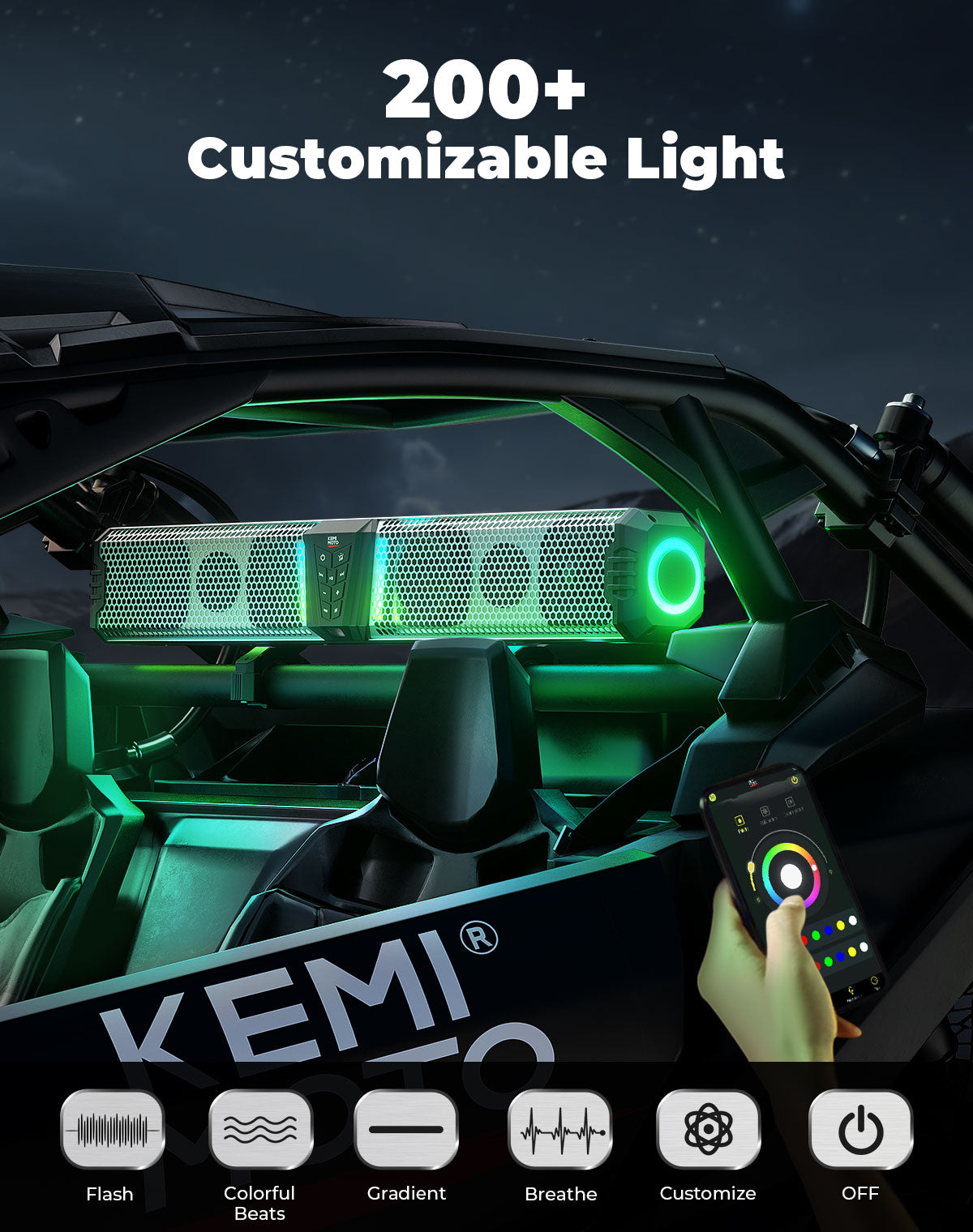 KEMIMOTO Midnight S80 Gen1.5 32" Aluminum 6-Speaker RGB Soundbar Silver – fits Can-Am Maverick X3 MAX (view 4)