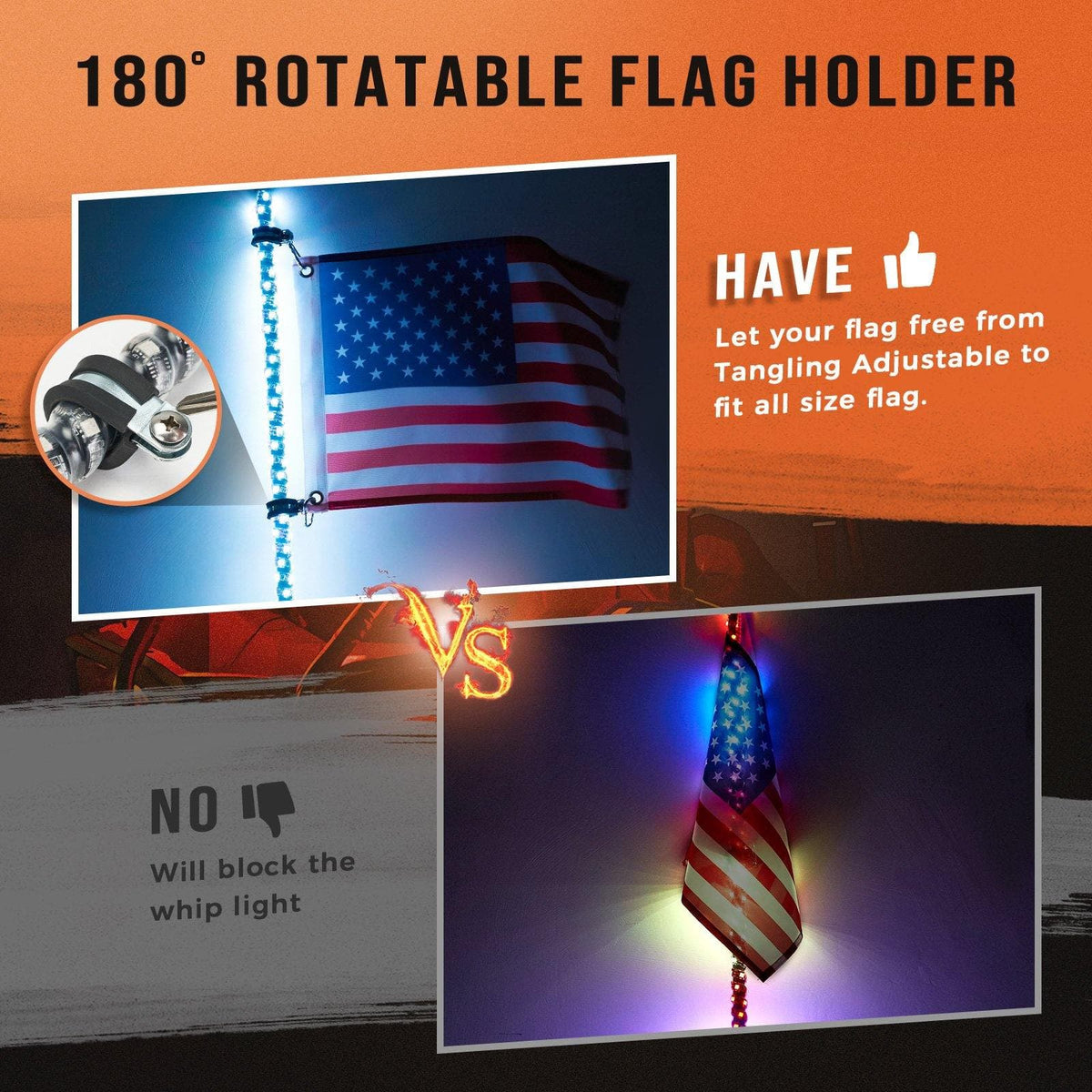 Spiral Whip Light Set, 2PCS Whip Light & Flag mount & 12V Switch On-off