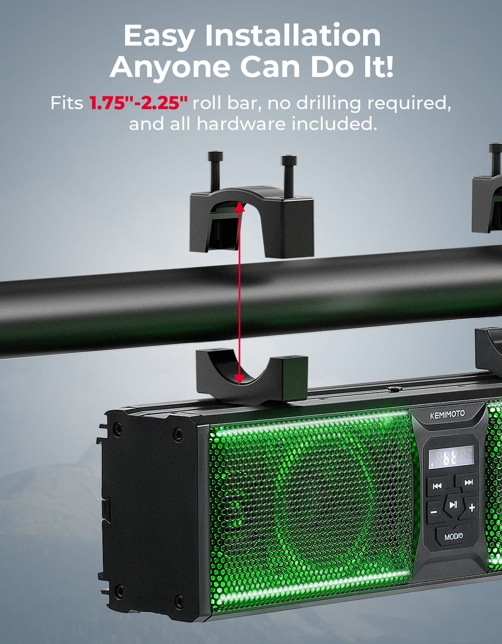 16” RGB Universal Sound Bar for Can Am Maverick X3/ RZR w/ 1.75''-2.25'' Roll Bar