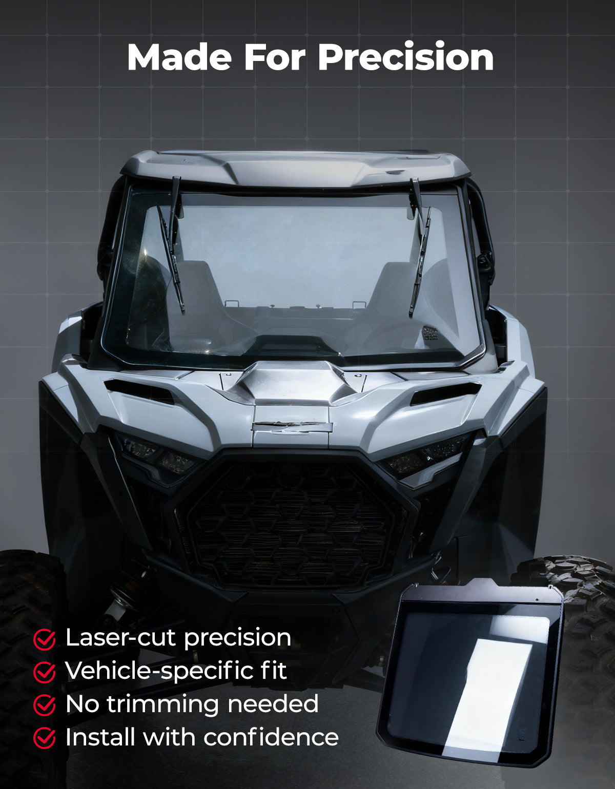 PRO XP Glass Windshield with 2 Manual Wipers for Polaris RZR PRO XP/XP4/PRO S/S4 (2025-2026) – fits Polaris RZR Pro S 4...