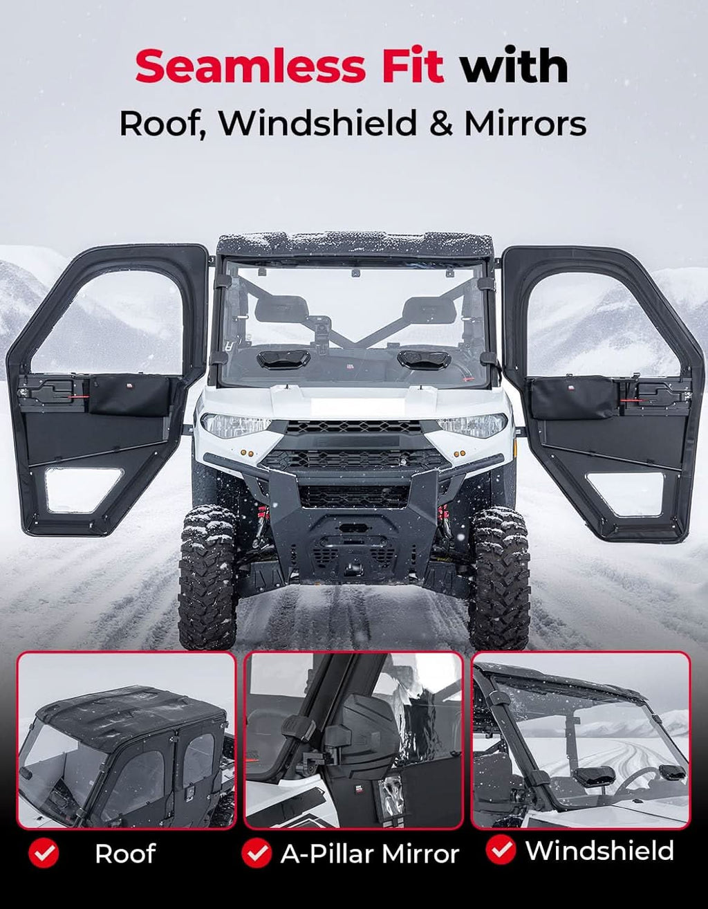 UTV Doors With Steel Frame for Polaris Ranger CREW XP 1000 2019-2026, Complete 4-Door Set – fits Polaris Ranger Crew XP...