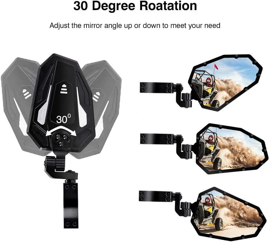 UTV Rear View Side Mirrors for Can Am Maverick X3/ RZR w/ 1.75"-2" roll bar (1 pair)