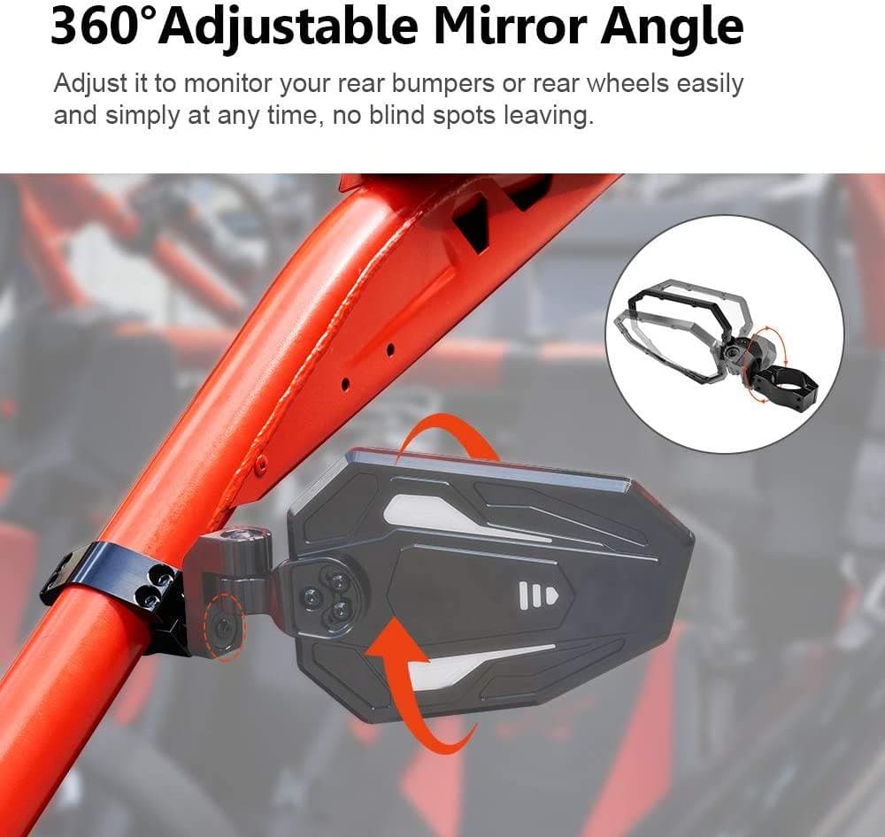 UTV Rear View Side Mirrors for Can Am Maverick X3/ RZR w/ 1.75"-2" roll bar (1 pair)
