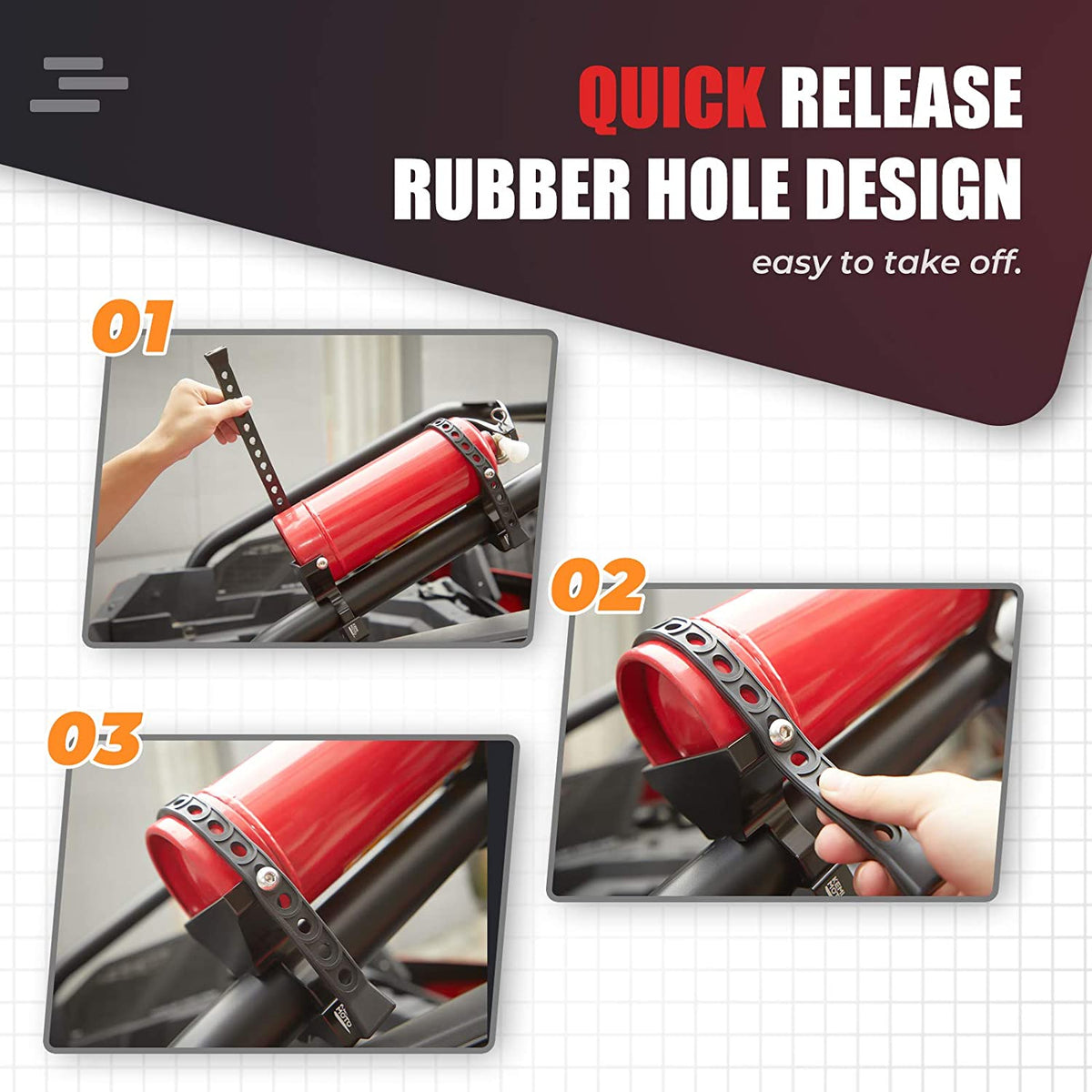UTV Fire Extinguisher Holder Fit Polaris RZR, Can Am X3, Kawasaki Teryx – fits Polaris RZR (view 6)