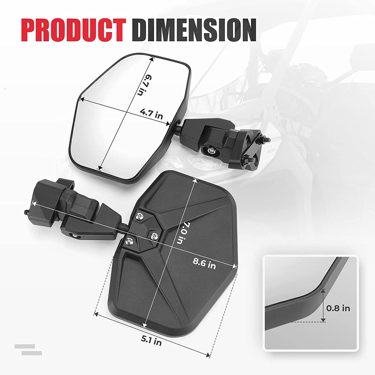 Side Mirrors Aluminum for Can Am Defender (one pair) – fits Can-Am Defender HD10 (view 7)
