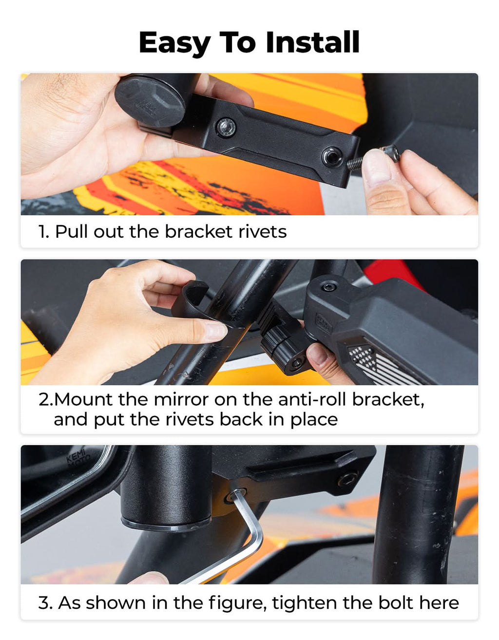 UTV Side Mirrors, Auto-Fold for RZR, Can-Am, Talon, Mule – US Flag Pattern – fits Honda Talon (view 7)