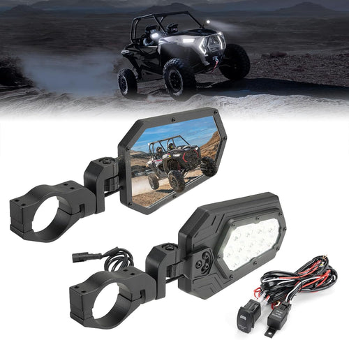 Aluminum UTV Side Mirrors Lights for Can Am Maverick X3/ RZR w/ 1.75"-2" Roll Bar – fits Can-Am Maverick X3 2-Seat