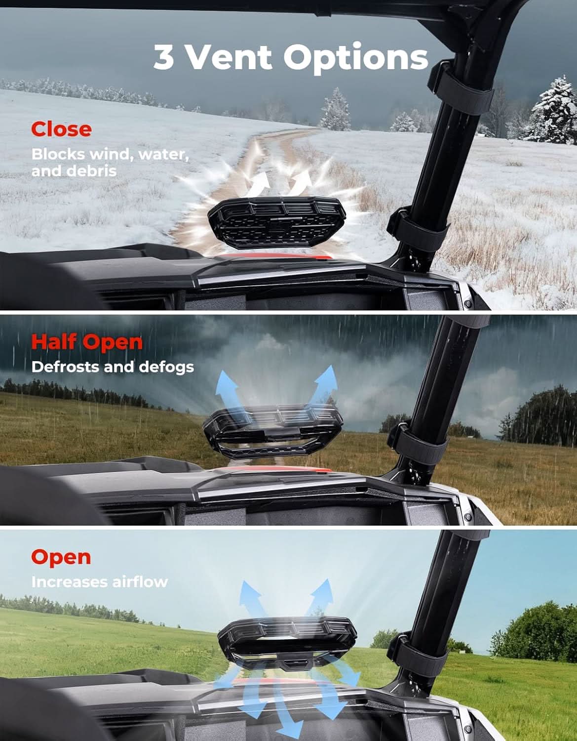 Vented Front Full Windshield for Polaris General 1000 / 4 1000 / XP 1000 / XP 4 1000 (2016-2026) – fits Polaris General 4...