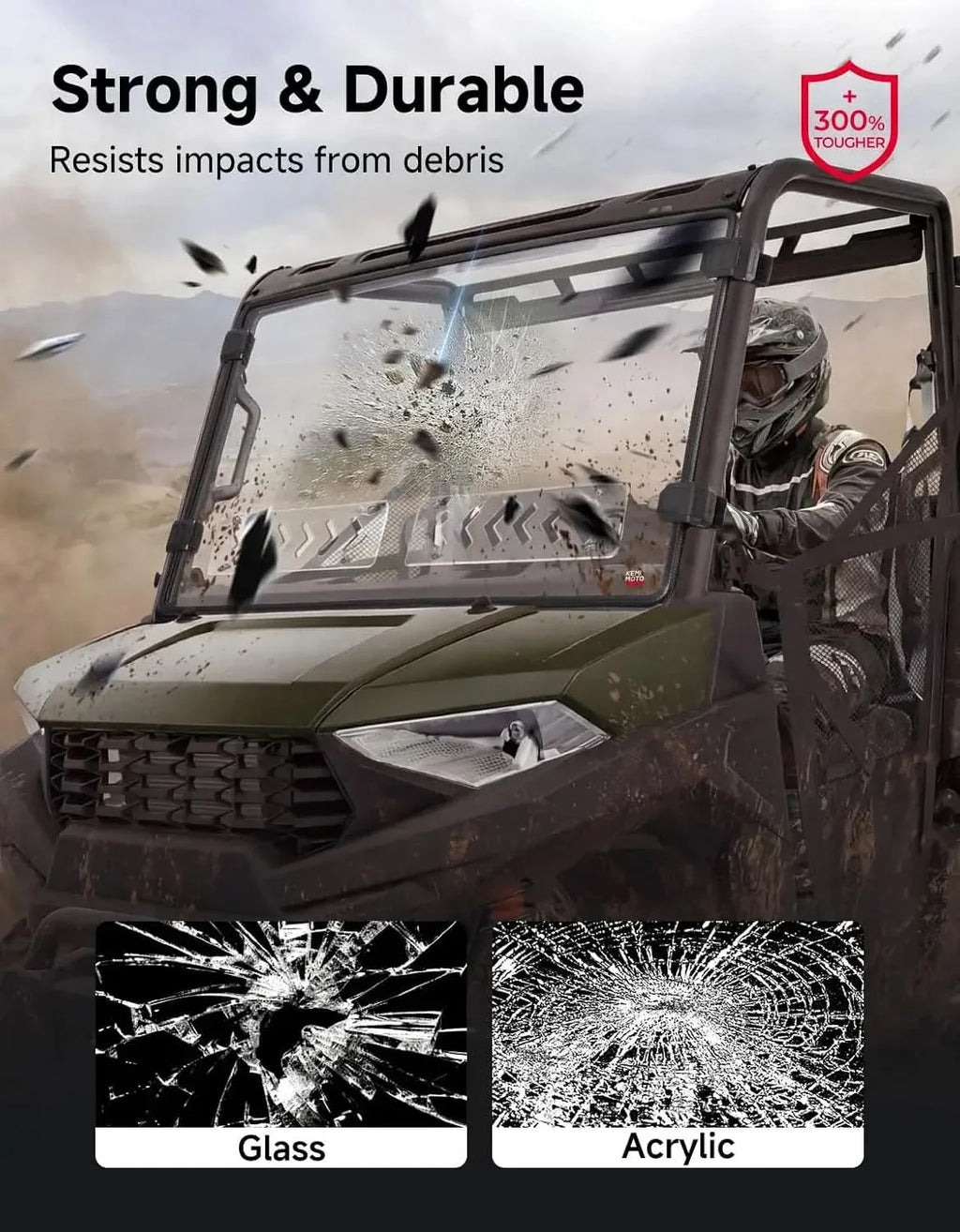 UTV Front Vented Windshield, Scratch-Resistant Anti-UV for Polaris Ranger Midsize SP 570 / Crew 2022-2026 – fits Polaris...