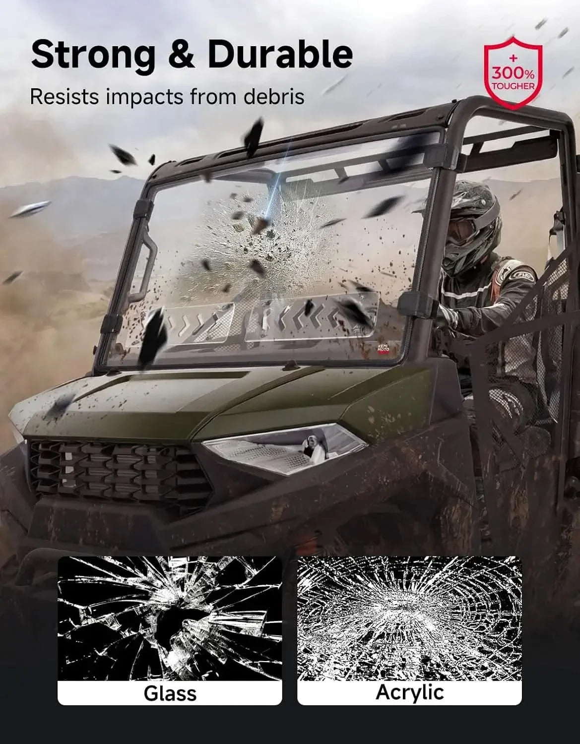 UTV Front Vented Windshield, Scratch-Resistant Anti-UV for Polaris Ranger Midsize SP 570 / Crew 2022-2026 – fits Polaris...