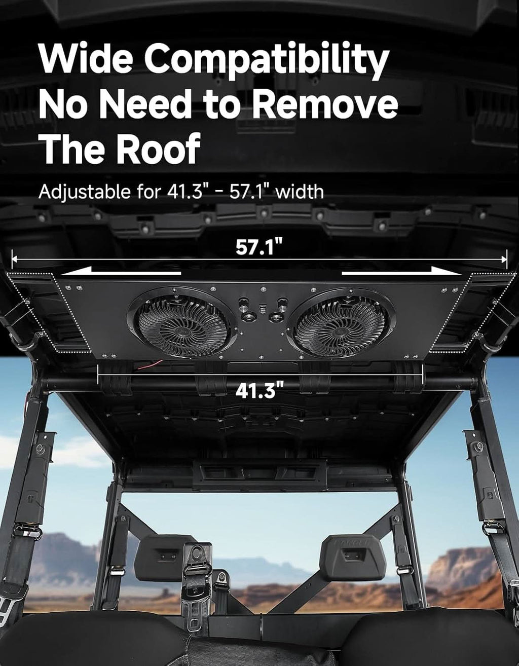 UTV Roof Fan with lights for Polaris Defender UForce 57-41 Inch Roof Width (New) – fits Polaris RZR (view 7)
