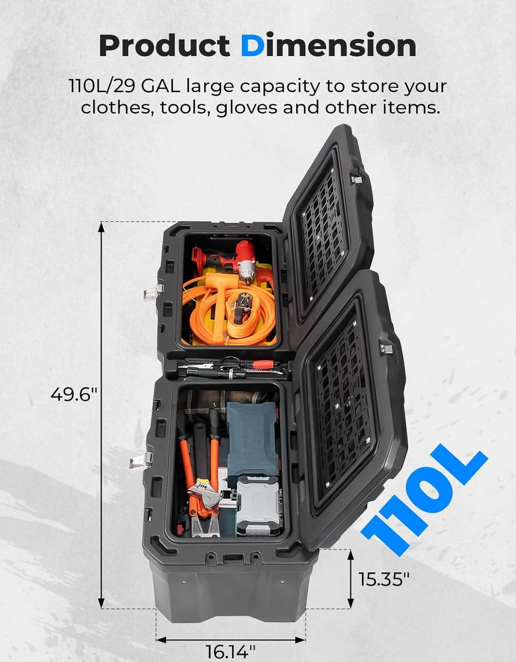 UTV Bed Box 29GAL for Polaris Ranger 1000 / XP 1000 / CREW 2018-2024 – fits Polaris Ranger Crew XP 1000 (view 2)