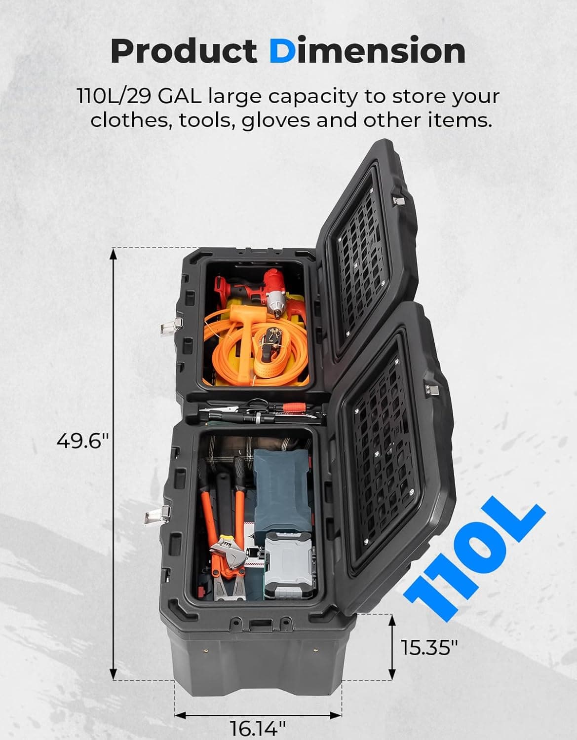 UTV Bed Box 29GAL for Polaris Ranger 1000 / XP 1000 / CREW 2018-2024 – fits Polaris Ranger Crew XP 1000 (view 2)