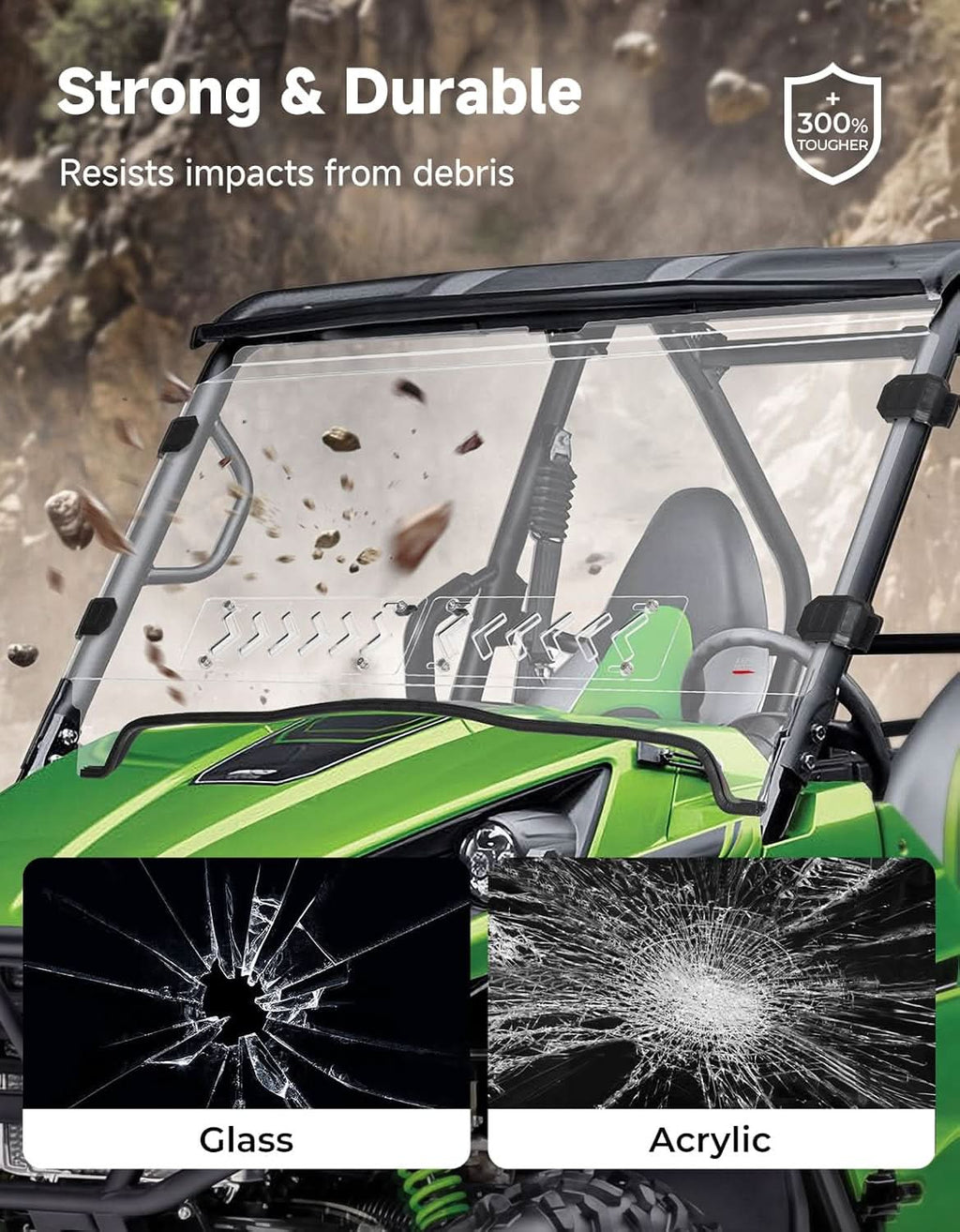 UTV Vented Front Windshield For Kawasaki Teryx 2012-2015 – fits Kawasaki Teryx4 (view 4)