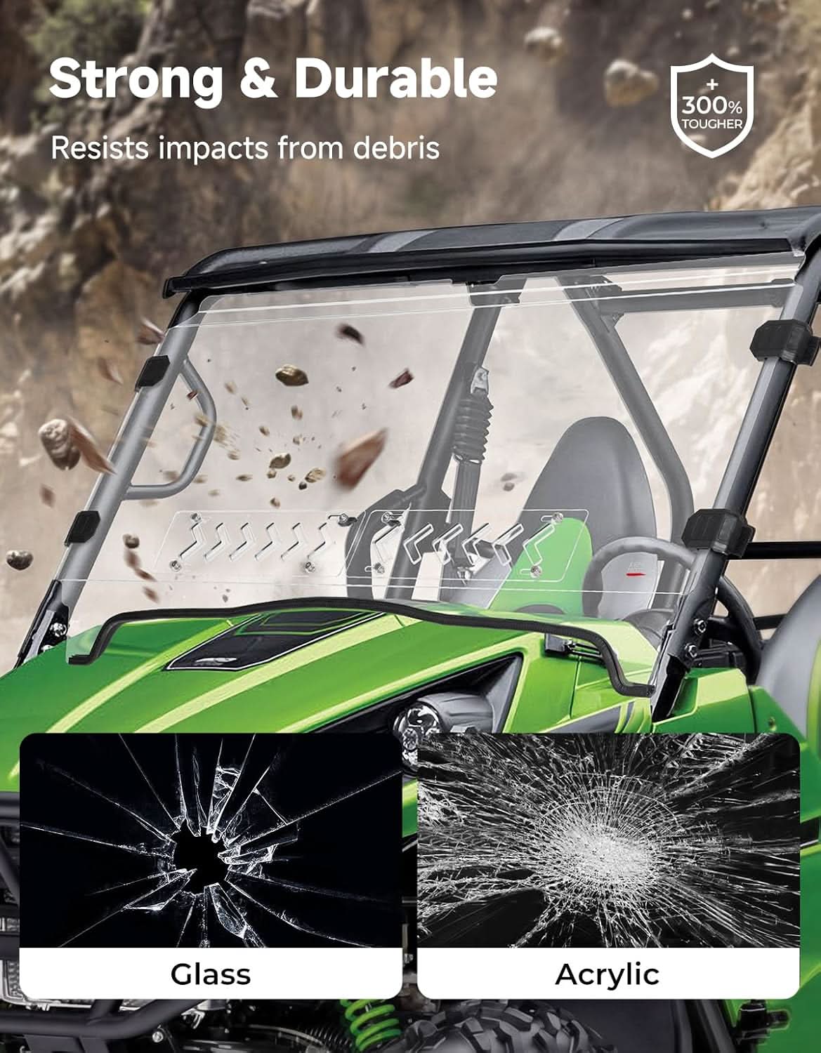 UTV Vented Front Windshield For Kawasaki Teryx 2012-2015 – fits Kawasaki Teryx4 (view 4)