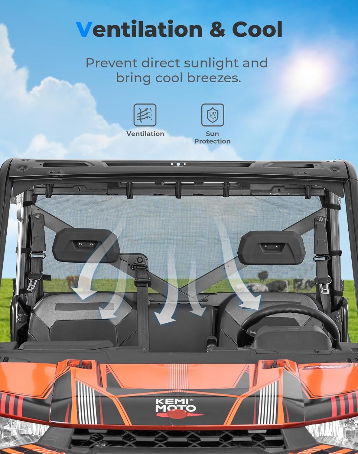 UTV Sunshade Soft Rear Window Net for Polaris Ranger 1000 XP/CREW 2017-2025 – fits Polaris Ranger 570 Midsize (view 4)