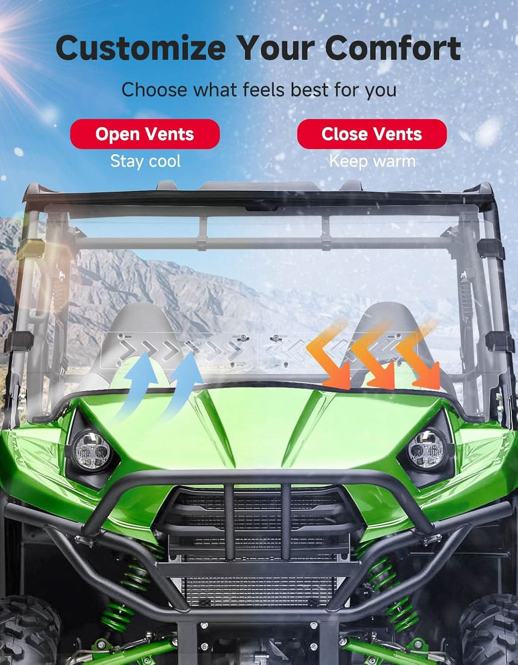 UTV Vented Front Windshield For Kawasaki Teryx 2012-2015 – fits Kawasaki Teryx 800 (view 3)