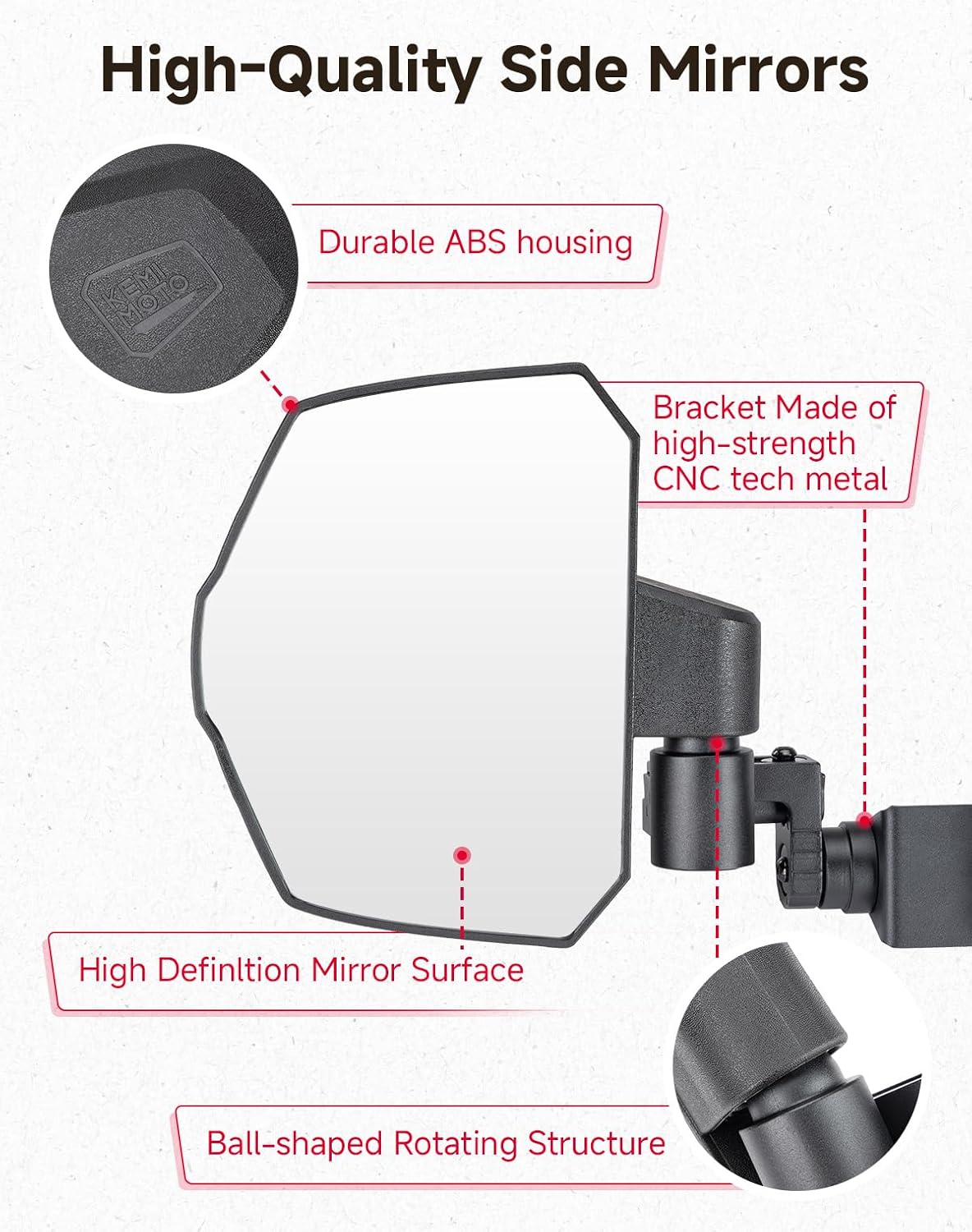 UTV Side View Mirrors for Polaris Ranger 570/500/900 XP 2014-2026 – fits Polaris Ranger SP 570