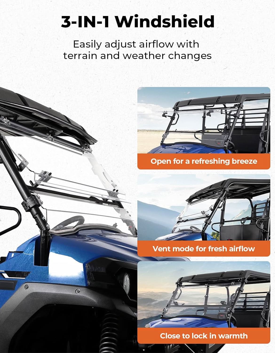 3-in-1 Flip Windshield For Kawasaki Mule Pro FXT