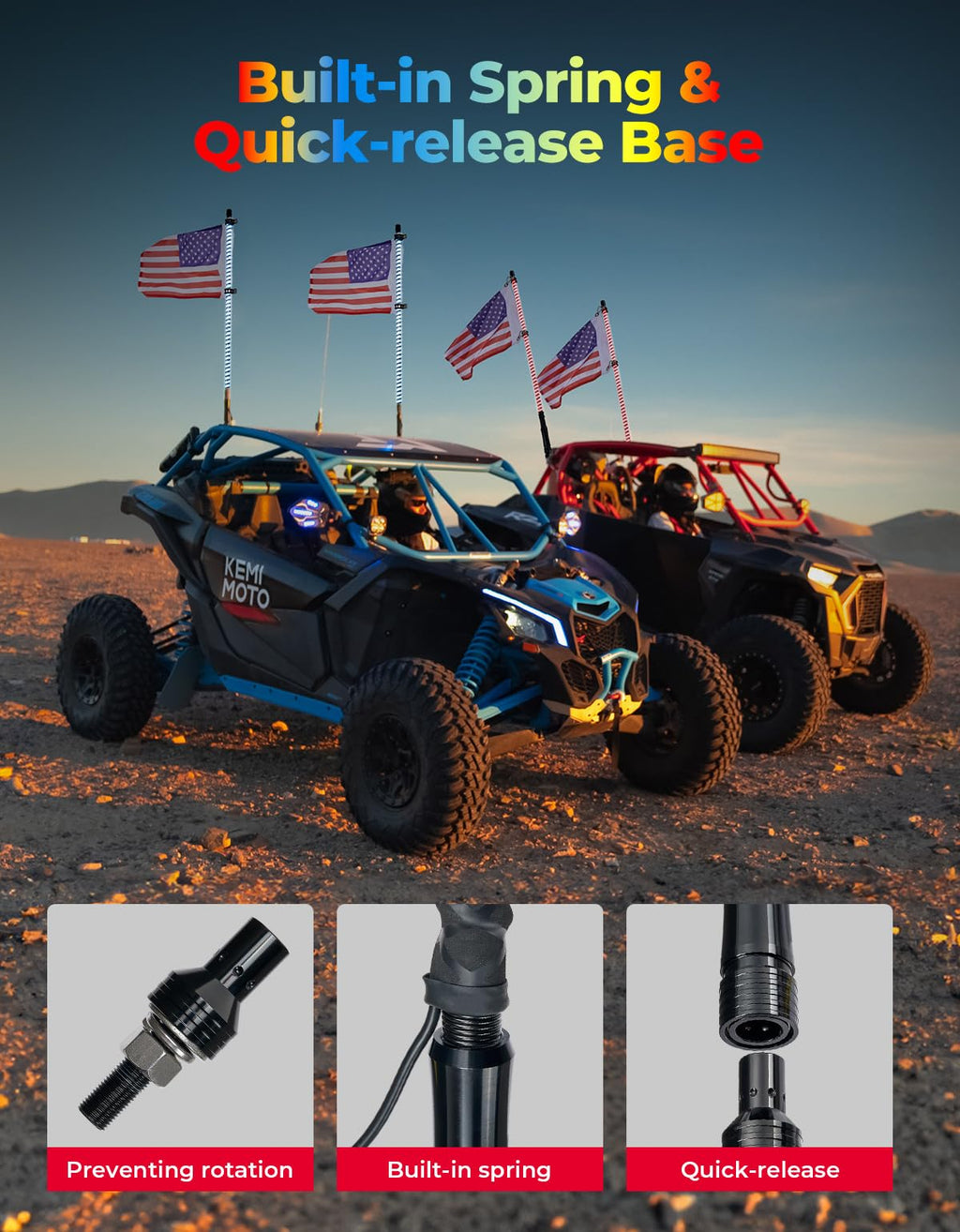 2PCS 4FT COB LED Whip Lights – 2016 LEDs, Bluetooth APP Control – Fit Can-Am X3, Polaris RZR, UTV/ATV