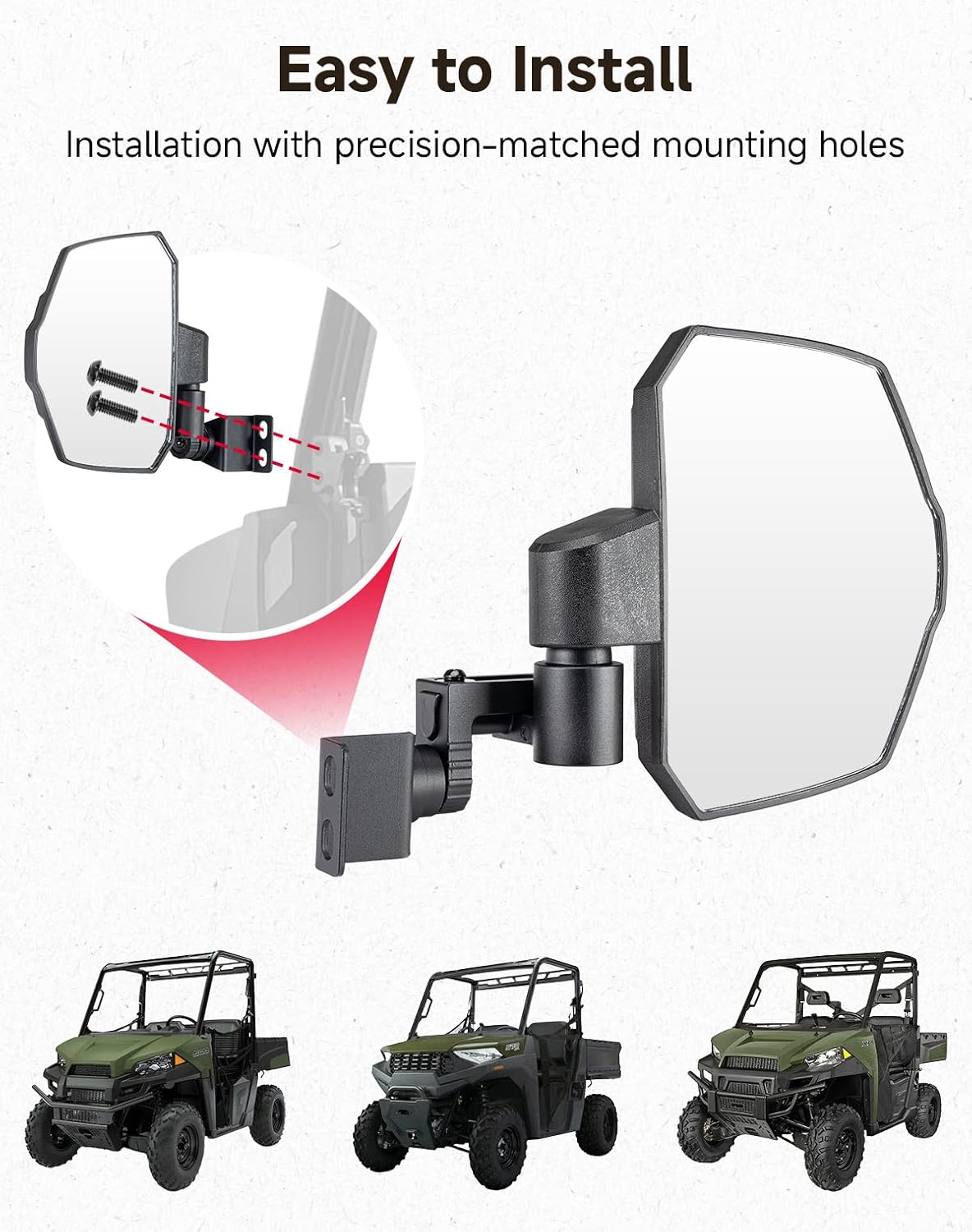 UTV Side View Mirrors for Polaris Ranger 570/500/900 XP 2014-2026 – fits Polaris Ranger 500 (2017-2022) (view 7)