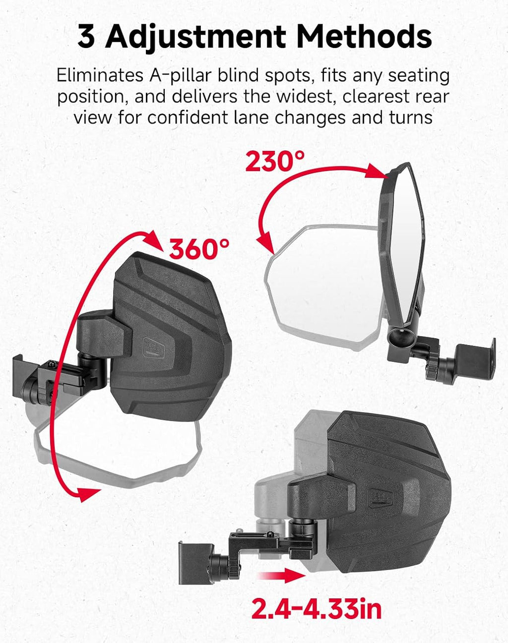 UTV Side View Mirrors for Polaris Ranger 570/500/900 XP 2014-2026 – fits Polaris Ranger Crew XP 900