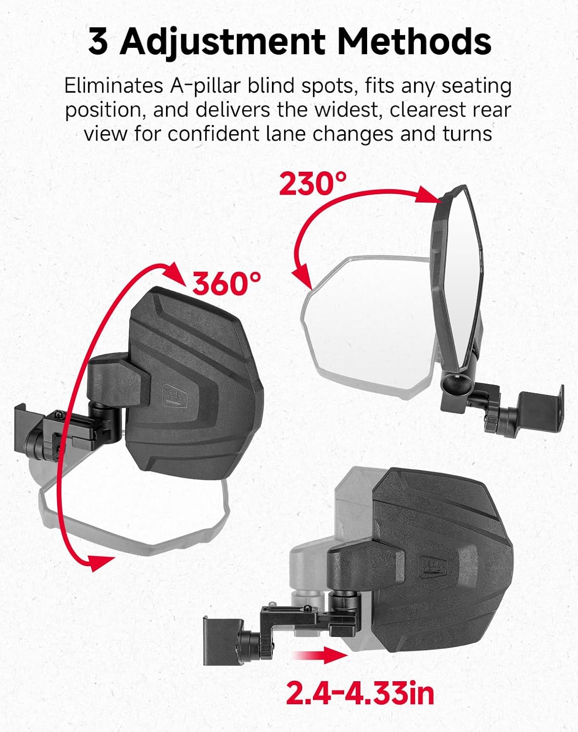 UTV Side View Mirrors for Polaris Ranger 570/500/900 XP 2014-2026 – fits Polaris Ranger Crew XP 900